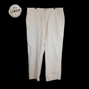 Tasso Elba Mens 36x30 Linen Dress Pants Beige Lightweight Trousers